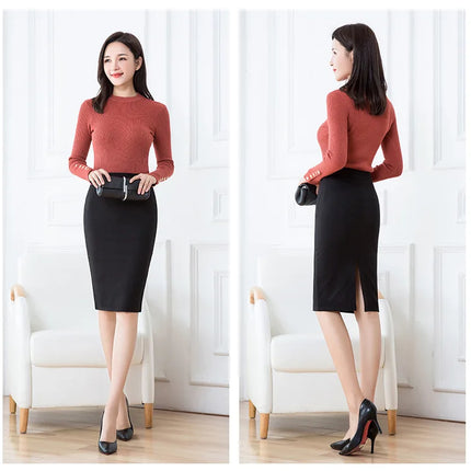 Lightweight, Stretchy Black Pencil Skirt for Women; Office-appropriate Skirts; Asian Sizes S–3XL.