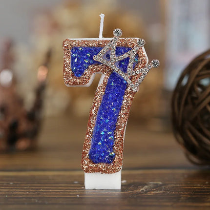 Blue Crown Sparkle Number Birthday Candles - Digital Cake Decoration for Halloween Party Supplies & Luxury Memories