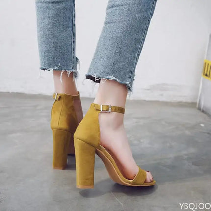 Ladies Large size Sandals Summer Fashion hollow out Women high heels Comfort suede fish mouth sandals Casual buckle female pumps