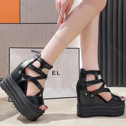 Wedges 13cm Super High Heels Sandals Thick Bottom Fashion Height Increase Cross Strap Fish Mouth Women's Shoes Casual Sandales