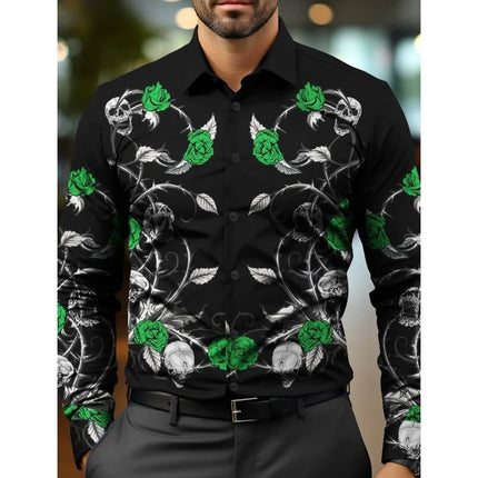 Colorful Flowers Pattern Hawaiian Shirts For Men Beautiful Rose 3D Printed Aloha Shirts Casual Loose Long Sleeve Tops Blouses