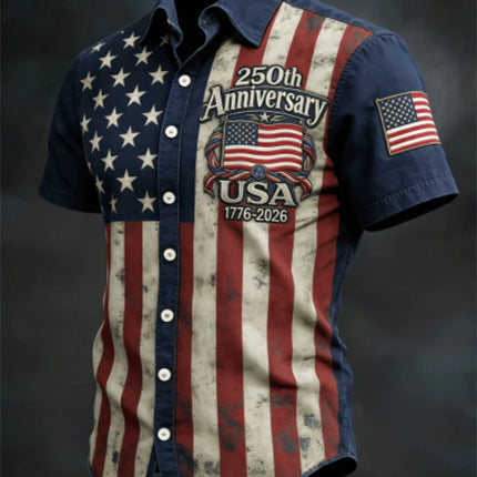 2026 New America 250th Anniversary Hawaiian Shirt Men USA Flag 1776–2026 Shirt American Independence Day Apparel Fourth Of July