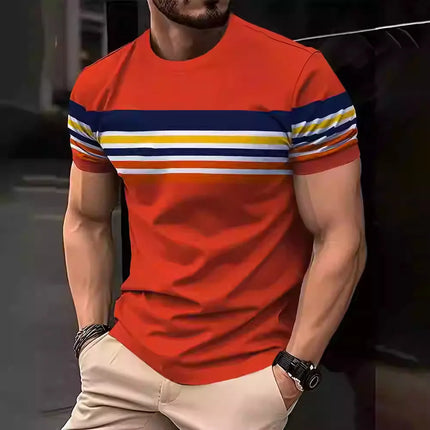 Striped T-Shirts Color Block Pattern 3D Print Men's Short Sleeve T Shirt Oversized Street Tees Harajuku Tops Man Clothing