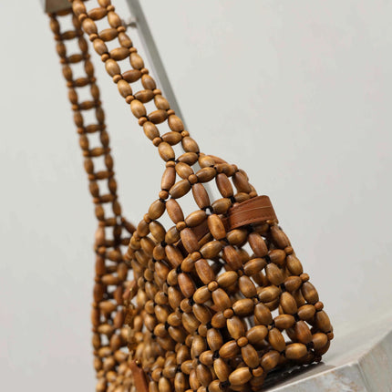 Summer New Women's Wooden Bead Hand Woven Bag Armpit Design Casual Versatile Beach Handbag for Stylish Beach Accessories