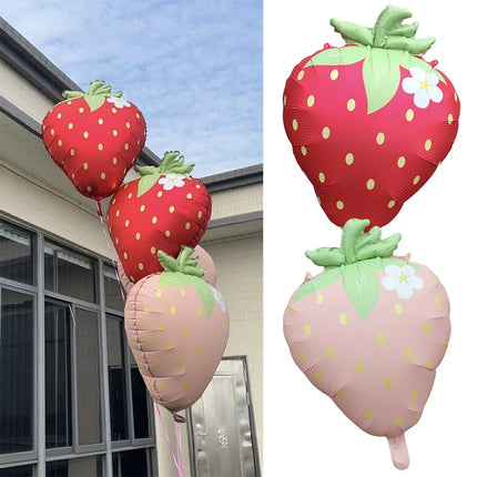 Strawberry Balloon Cute Sweet Foil Mylar Fruit Balloon Strawberry Themed Birthday Party Decoration Girls Kids Baby Shower Supply