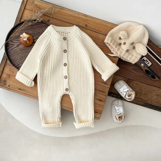 0-2Y Autumn Winter Newborn Kids Knitted Jumpsuit Thick Romper Baby Boys Girls Solid Baby Clothes