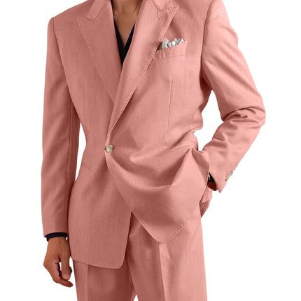 Men's Linen Set 2 Piece Peak Lapel 1 Button Slim Fit Blazer Straight Trousers Lightweight Breathable Summer Casual Wedding Party