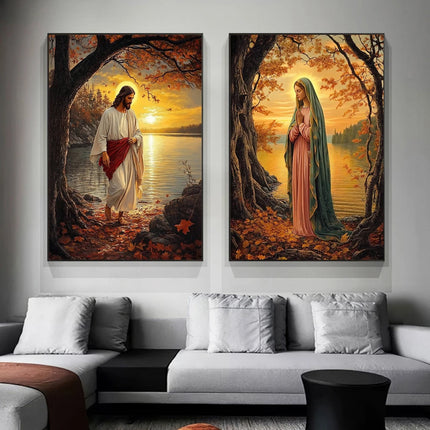 Christian Religious Jesus And Virgin Mary Sacred Heart Canvas Painting Catholic Holy Child Jesus Art Poster Christian Home Decor