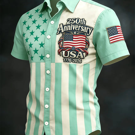 2026 New America 250th Anniversary Hawaiian Shirt Men USA Flag 1776–2026 Shirt American Independence Day Apparel Fourth Of July