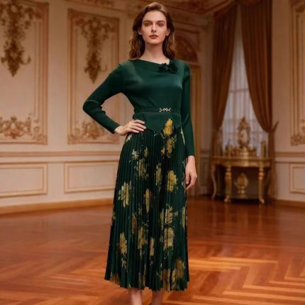 Miyake African Wholesale Miyake New Bronzing Hand-cranked Flower Suit Collar Temperament Loose Women's Dress