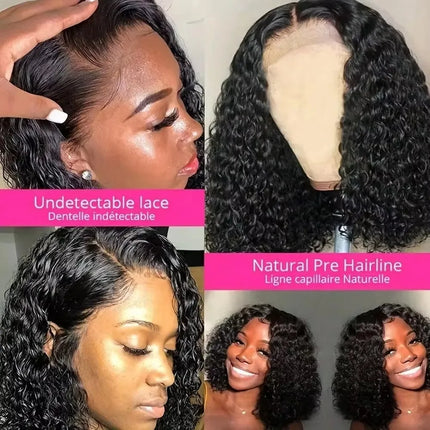 Glueless Deep Wave Bob Wig 13x6 Curly Lace Frontal Wig 180% 210% Density Put On And Go Glueless Wig For Women With Baby Hair Natural Color Brazilian Virgin Human Hair Wig Suitable For Daily Use 10-16 inch