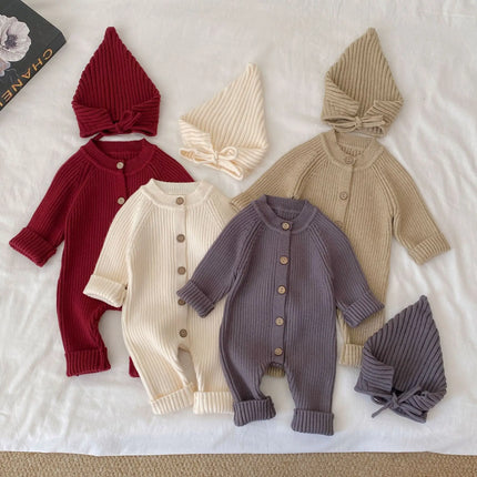 Ins Newborn Baby Clothes Autumn and Winter Baby Solid Color Knitted Crawling Clothes Baby Spring and Autumn Jumpsuit
