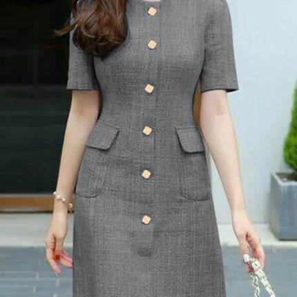 Summer Fashion OL Dress ZANZEA Women O Neck Short Sleeve Sundress Vintage Buttons Up Vestidos Robe Femme Elegant Party Dresses