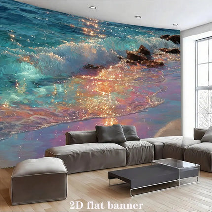 Sunset Ocean Wave Bedroom Tapestry Beach Sunset Glow Bed Headboard Wall Decor Relaxing Coastal Vibes Serene Sleep Environment