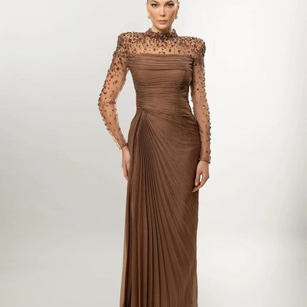 SESSRYMNIR Women'S Formal Evening Gowns Customize Scoop Neck Beading Luxury Evening Dresses Long Sleeves Straight Floor-Length