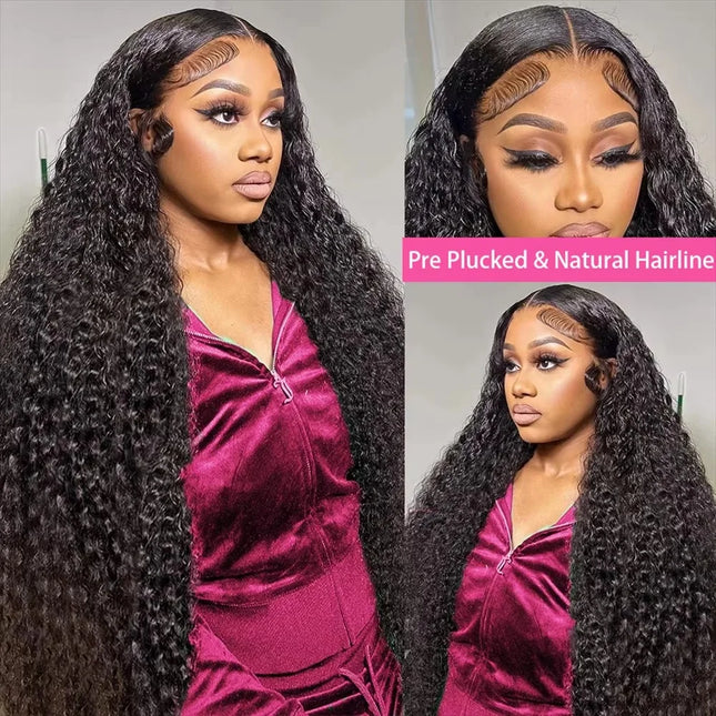 13x6 Glueless Brazilian Deep Wave Curly HD Lace Frontal Wig 250 Density Preplucked Water Resistant Human Hair for Women