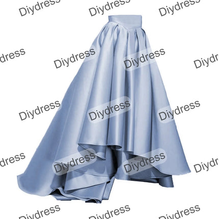 Women's High Low Elegant Prom Party Skirt A-Line Pleated Front Short Back Long Satin Skirt With Pockets For Evening Gown