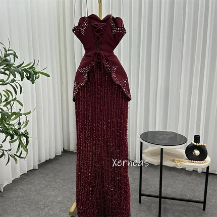 Customized Jersey Sparkle Rhinestone Strapless Lace-up Long Dresses Bespoke Occasion Women Luxury Evening Elegant Party Wedding