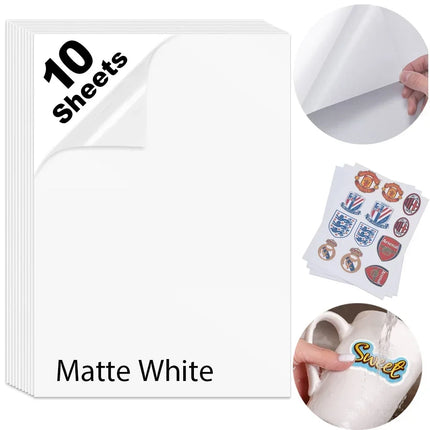 10pc A4 Waterproof Printable Vinyl Sticker Labels Glossy Sticker Printer Paper Self-Adhesive Film Decal for Inkjet Laser Printer