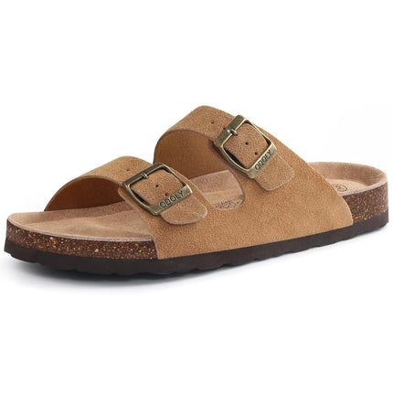 Evshine New Women's Cork Footbed Sandals Double Adjustable Buckle Slide Sandals Slip On Walking Summer Shoes Cork Clogs Slippers