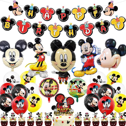 Mickey Balloon Cartoon Mouse Minnie Decorations Party Happy Birthday Banner Cake Topper Disposable Tableware Background Gift Bag