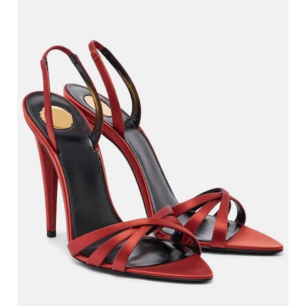 Sexy Style New Soild Pointed Toe Summer Women Sandals Stiletto High Heels Buckle Strap Design Large Size Fashion Show Shoes