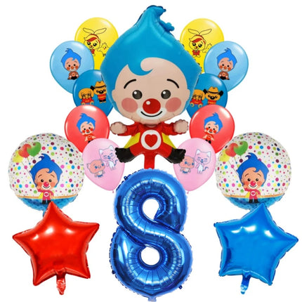 Plim Plim Cartoon Clown Red Blue Number 1-9 Balloon Set Latex Foil Balloons Baby Shower Kids Happy Birthday Party Decorations