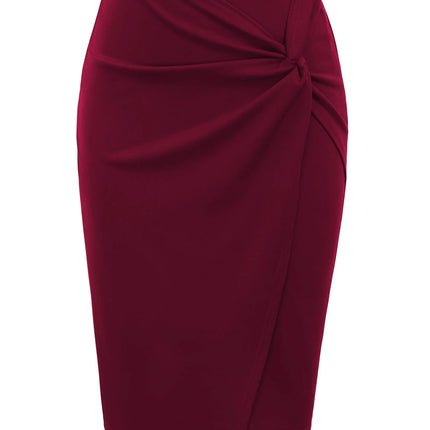 Women Wear to Work Pencil Skirts for Women Elastic High Waist Wrap Twist Front Knee Length Bodycon Skirt