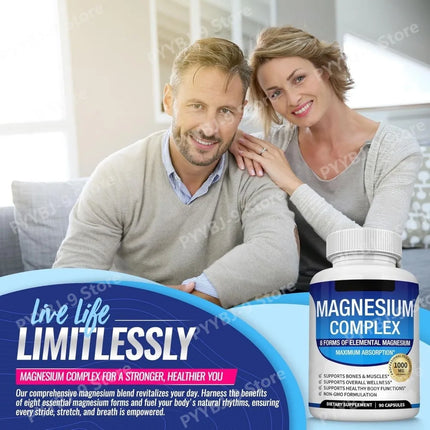 Full Spectrum Magnesium Blend 1000mg Featuring 8 Essential Types for Body Function Balance, Active Lifestyle Support 90 Capsules