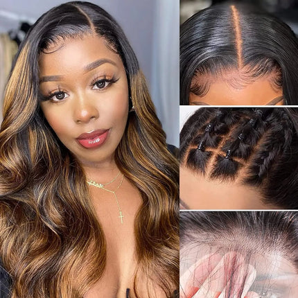 26Inch Ombre Lace Front Wig Human Hair 1B/30 Highlight Body Wave Lace Front Wigs Human Hair Pre Plucked 13x4 Hd Lace Frontal Colored Glueless Wigs Human Hair 200% Density