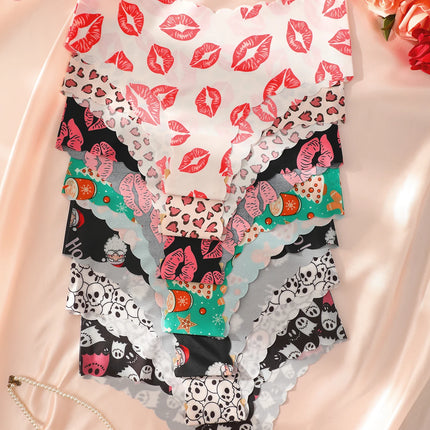 7-Piece Set of Women's Halloween and Christmas Seamless, Comfortable, Elastic, Slim-Fit Triangle Panties Suitable for Daily Wear