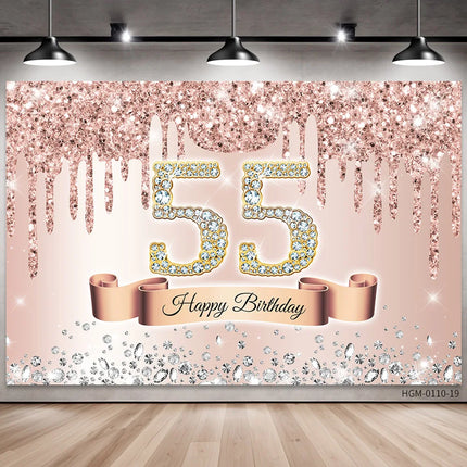 Rose Golden Happy 18th Birthday Party Backdrop Glitter Diamond Birthday Background Girl Sweet Birthday Party banner photography