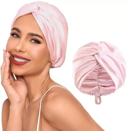 Pure Silk Turban Bonnets For Women Satin Sleeping Bonnet Hat Double Layer Twisted Hair Wrap Adjustable Silk Headwrap Hair Bonnet