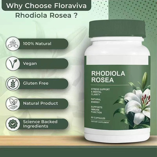 500mg Rhodiola Rosea Capsules Natural Adaptogen Organic Non-GMO Vegan for Stress Support Energy Balance Immune Function 60 Count