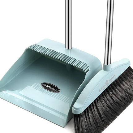 Soft Bristle Broom and Dustpan Set for Home Thickened Hair Sweeper with Squeegee Scraper for Floors