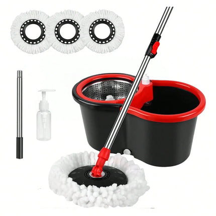 Spin Mop And Bucket With Wringer Set, 360° Mop And Bucket System With 3 Microfiber Mop Refills And 61" Extended Handle For Floor Cleaning