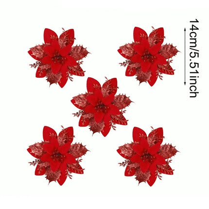 Christmas Glitter Artificial Flowers Christmas Tree Hanging Ornaments Fake Flower for Home 2026 Xmas New Year 2027 Navidad Gift