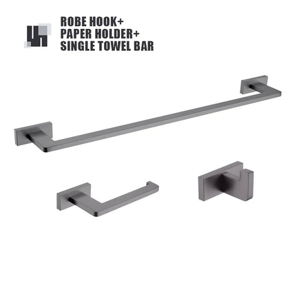 Gunmetal Stainless Steel Bathroom Hardware Towel Rack Toilet Paper Holder,Toilet Brush,Robe Hook Towel Bar Holder Grey Stainless