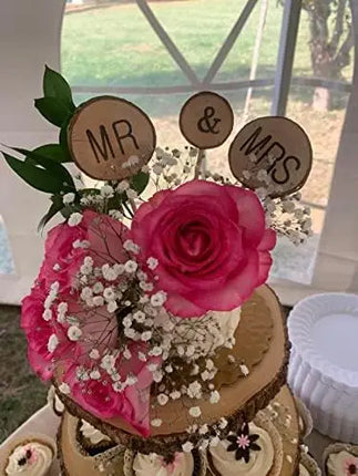 3 Pcs Mr&Mrs Toppers Natural Wood Cake Decoration Chic Rustic Wedding Mr Mrs Letter Topo for Couple Sweetheart Party Anniversary