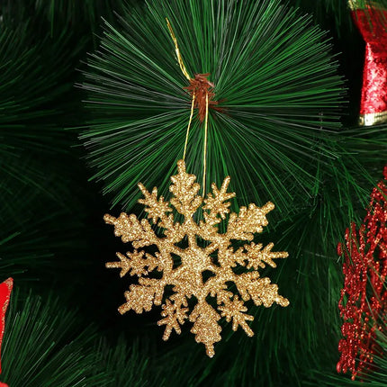 12Pcs 7.5cm Gold Powder Snowflake for Xmas Charming White Christmas Tree Decor Xmas Party Holiday Christmas Ornaments Home Decor