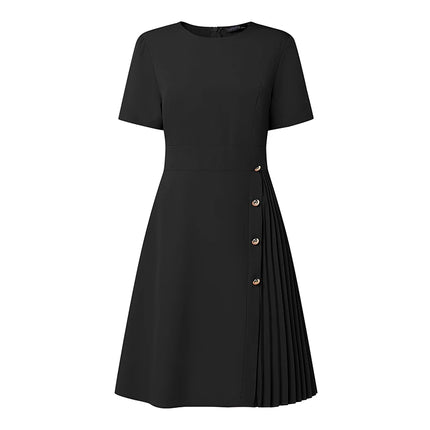Stylish Pleated Dresses ZANZEA Women Summer Solid OL Work Dress Elegant A-line Knee Length Robe O Neck Short Sleeve Sundress