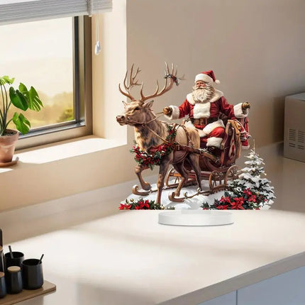 ^1Pc Santa Claus Reindeer Sled Tabletop Decoration With Base 2D Acrylic Christmas Ornaments 2025 Xmas Navidad Party Supplies