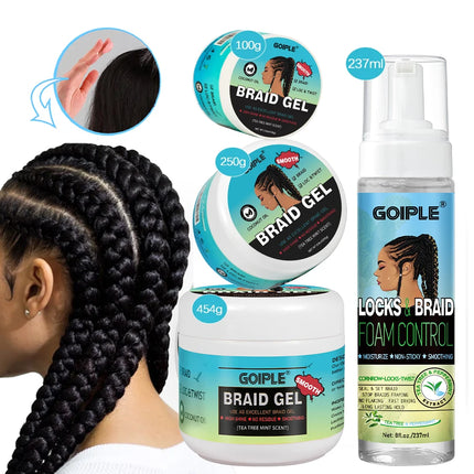 GOIPLE 16oz Braid Styling Gel Control Frizz and Edges Gel Smooth Hold Loc Twist Hair Wax Frizzy Hair Box Locking Gel for African
