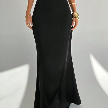 Women Black Satin Mermaid Maxi Skirt High Waist Bodycon Long Skirt Elegant Evening Party Formal Dressy Skirts