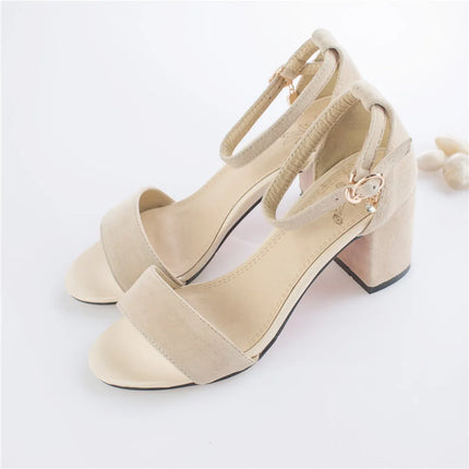2026 Summer Women High-heeled Sandals Wild High-heeled Shoes with a Word Buckle Roman Gladiator Sandals Office Small Size 32-43