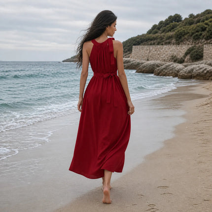 Red Dress Halter Neck Maxi Dress Summer Dresses 2026 Sleeveless Beach Wedding Guest Dresses Elegant Party Sundresses for Woman