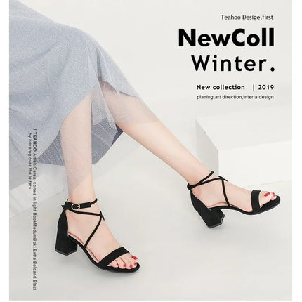 Women Sandals Fashion Sexy 5cm Low Heels Velvet Stripe Ankle Strap Sandals Office Pumps Thick High Heels Red Wedding Shoes