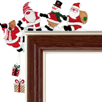 2026 Wooden Christmas Door Corner Decor, Santa Snowman Reindeer Cartoon Hanging Pendant, Xmas Door Frame Ornament for Party Home
