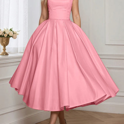 ZANZEA Summer Dress Fashion Elegant Party Dresses Women Sleeveless Pleated Midi Sundress Stylish Solid Waisted Umbrella Vestidos