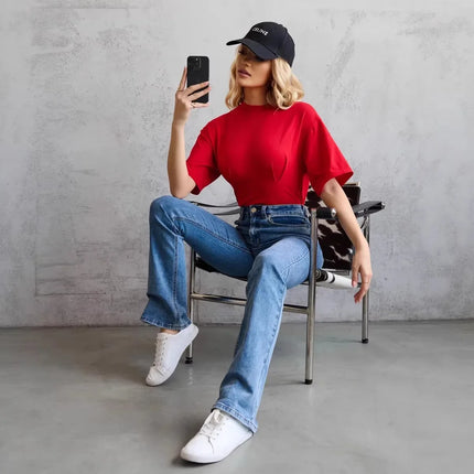 T-shirt for Women Comfortable Round Neck Solid Color T Cross-border European and American Best-selling Design